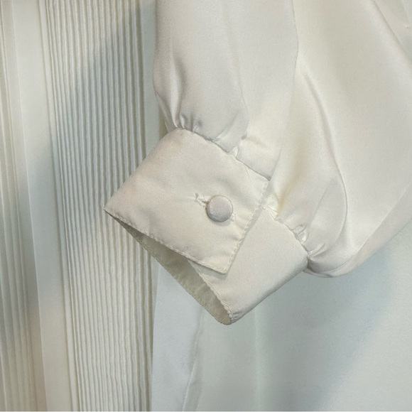 Vintage Pintuck Button Back Long Puff Sleeve Peter Pan Collar Blouse Women’s 14 - Picture 4 of 7